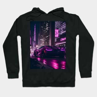 Chicago Night Ride Pink Sports Car Hoodie